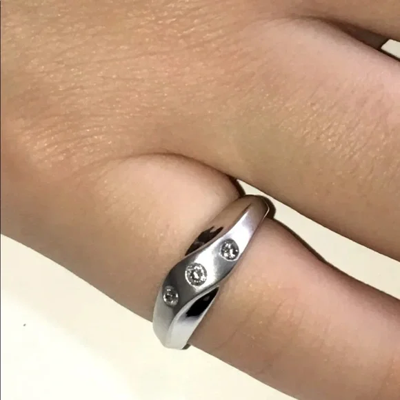 Solid 14K White Gold Natural Round Cut Natural Diamond Trio Modern Ring